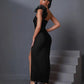 ONE SHOULDER SEXY BLACK COCKTAIL HIGH SLIT BODYCON