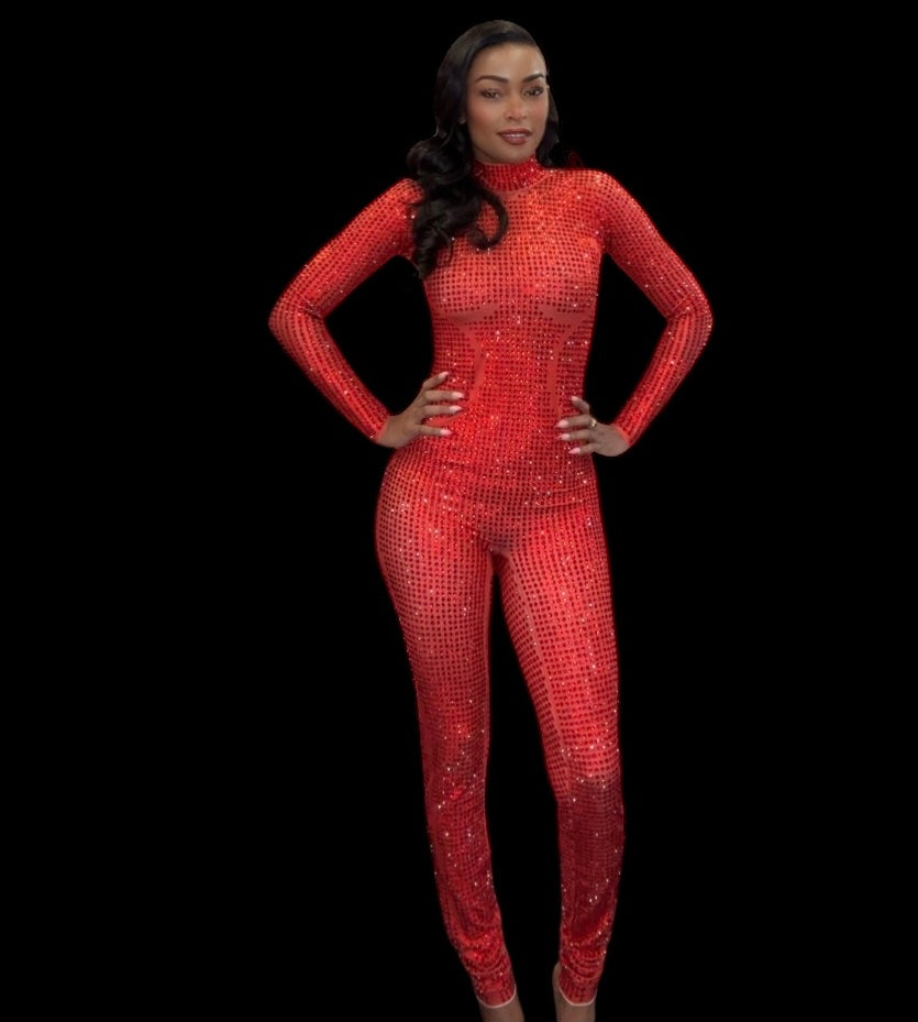 NOVANCE RED CRYSTAL JUMPSUIT