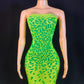 MIRROR SEXY TUBE MESS GREEN CRYSTAL DRESS