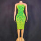 MIRROR SEXY TUBE MESS GREEN CRYSTAL DRESS