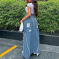 FASHION RIPPED BLUE DENIM SKIRT HIPSTER SEXY HIGH SPLIT MAXI BOTTOM