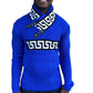 JETSON BLUE SHAWL COLLAR MENS SWEATER WITH BUCKLES