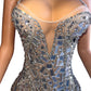 IRREGULAR HEM CRYSTAL MIRROR RHINESTONE GLITTER DRESS