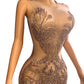 OCSTRADE GOLD SHINY MESH DRESS SEXY BODY-CON CRYSTAL FASHION MINI DRESS