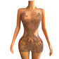 OCSTRADE GOLD SHINY MESH DRESS SEXY BODY-CON CRYSTAL FASHION MINI DRESS