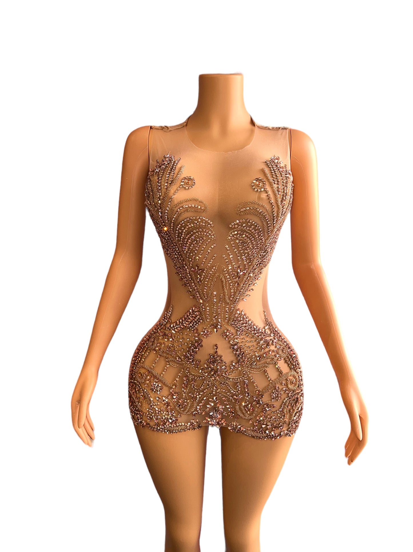 OCSTRADE GOLD SHINY MESH DRESS SEXY BODY-CON CRYSTAL FASHION MINI DRESS