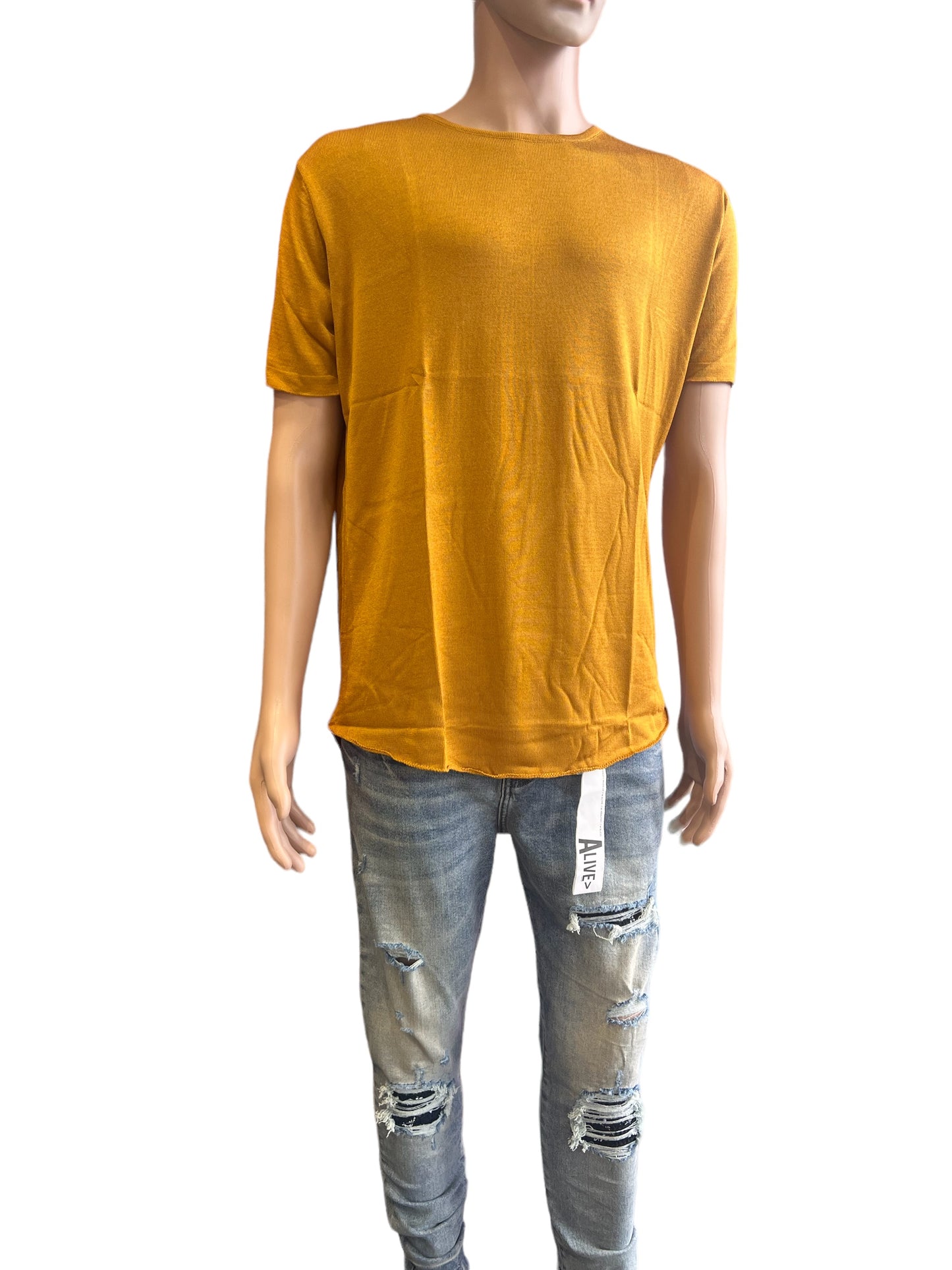 MEN'S PLAIN DROP SHOULDER CURVED HEM LONGLINE T-SHIRT