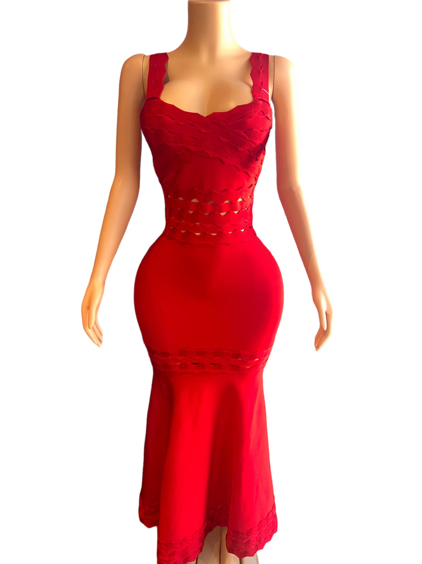 FORMAL RED MAXI BANDAGE SLEEVELESS DRESS