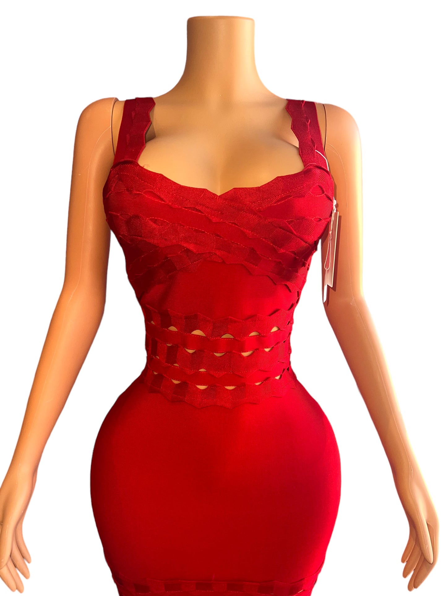 FORMAL RED MAXI BANDAGE SLEEVELESS DRESS