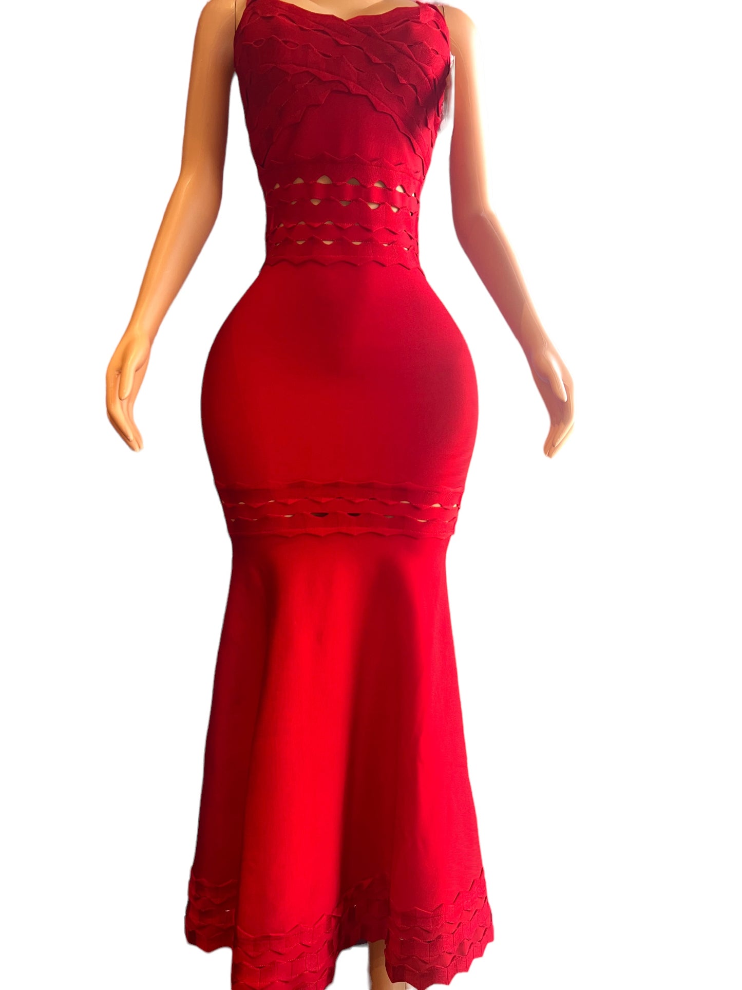 FORMAL RED MAXI BANDAGE SLEEVELESS DRESS