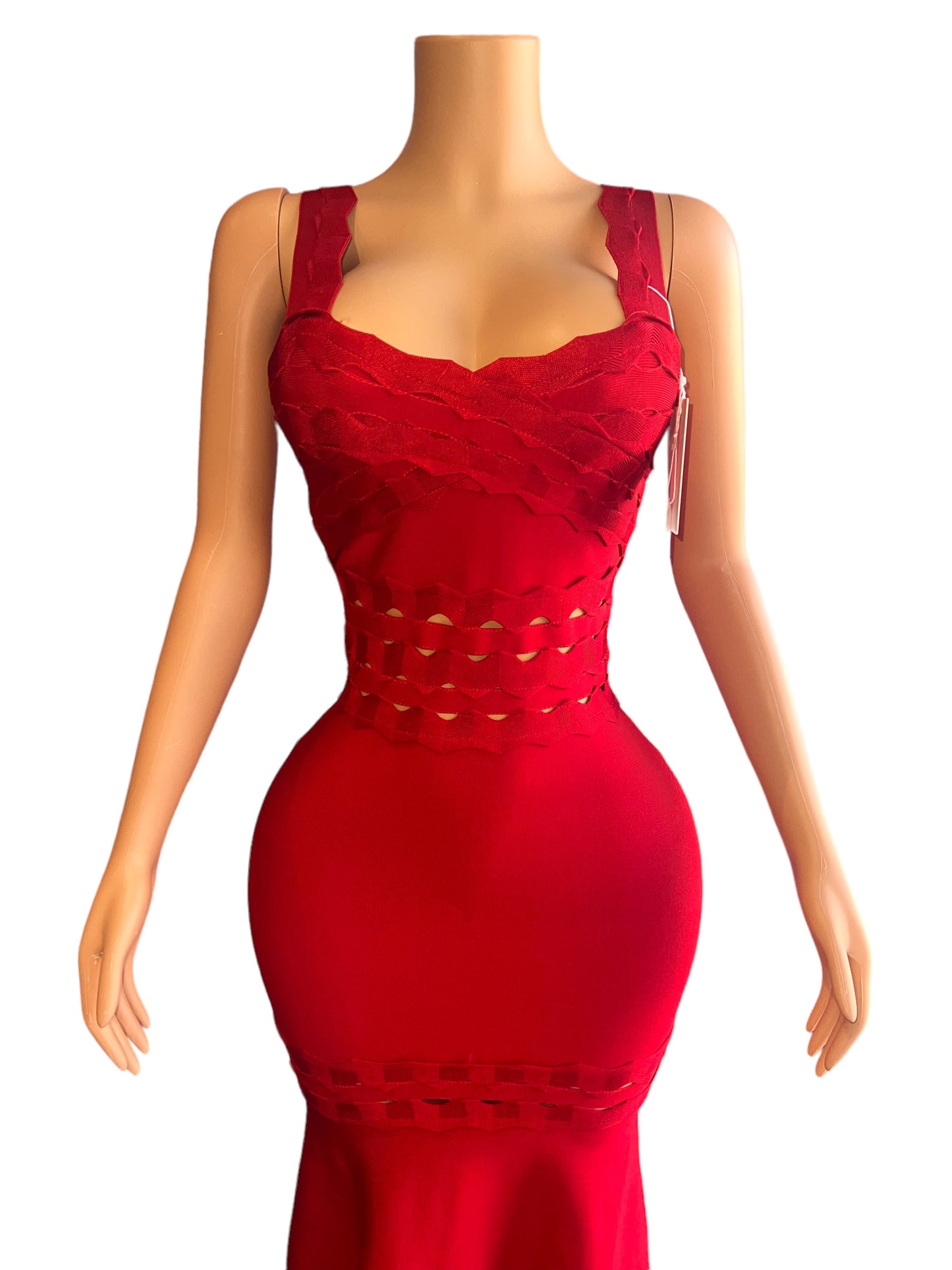 FORMAL RED MAXI BANDAGE SLEEVELESS DRESS