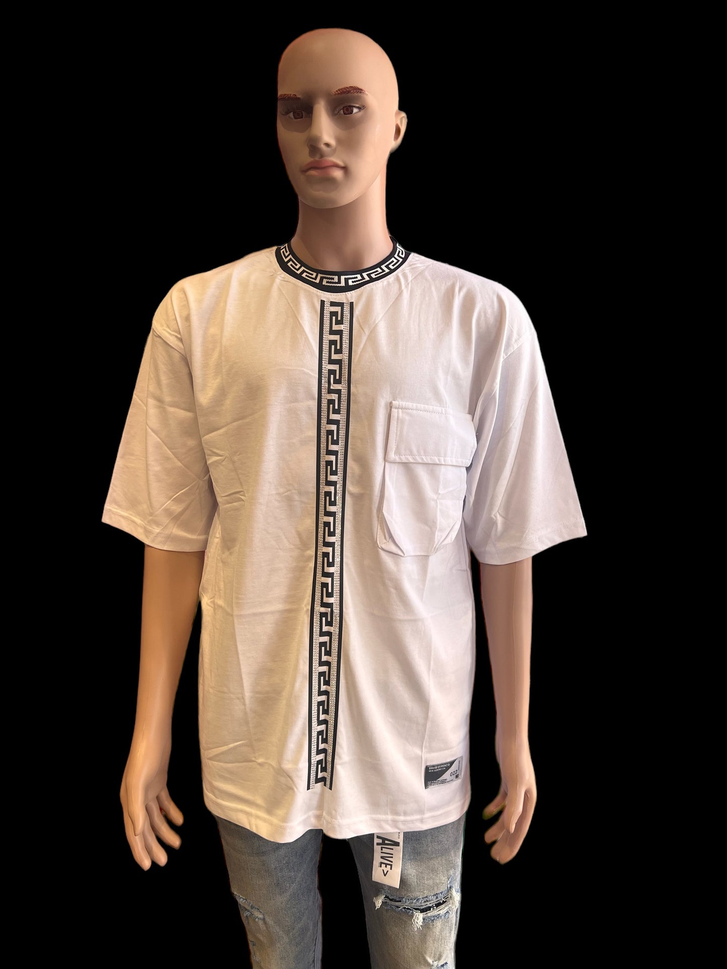 MEN'S PRINTED MONOGRAM CASUAL INK PRINTING SHIRT WITH RHINESTONES