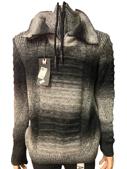 WOOL SWEATER WITH LEATHER BUTTON DRAW STRING AND ZIPPER