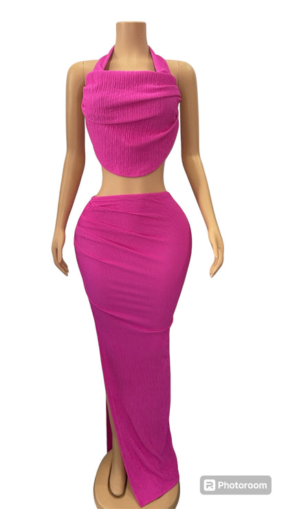 HERMOSO SKIRT SET HALTER CROP TANK TOP TWO COLORS PINK AND