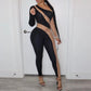 ONE SHOULDER NUDE BODY-CON JUMPSUIT