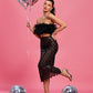 ELEGANT BLACK FEATHER TOP MESH SEQUIN SKIRT TWO-PIECE SET