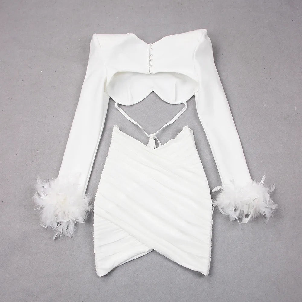 OCSTRADE HAIRY BANDAGE MINI SKIRT FEATHER SET