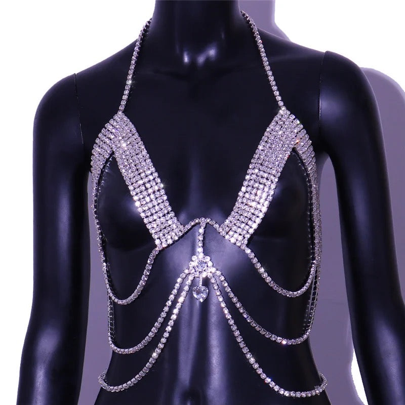 SHINING BODY CHAIN BRA BLING RHINESTONE ONE PICE TOP