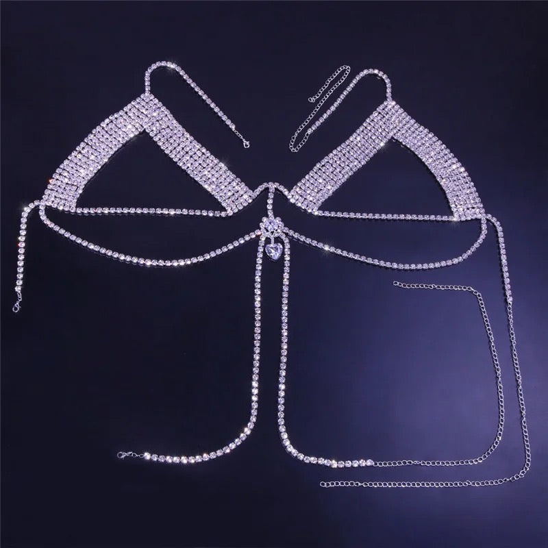 SHINING BODY CHAIN BRA BLING RHINESTONE ONE PICE TOP