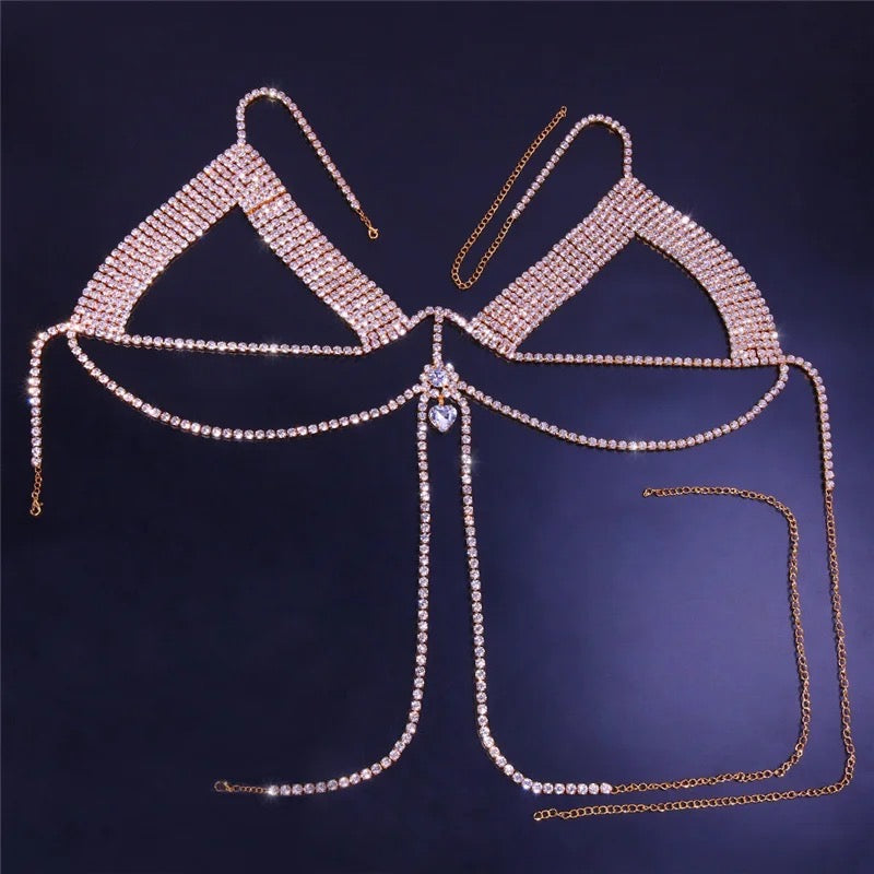 SHINING BODY CHAIN BRA BLING RHINESTONE ONE PICE TOP