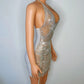 SMOOCHES DIAMONDS FLASH TASSELS  HALTER LOW CUT BLINGBLING MINI CHAIN DRESS