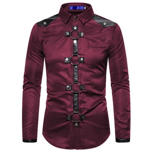 ECOPARTY LONG SLEEVE SLIM FIT TURN DOWN COLLAR  BUTTONS FASHION MASCULINA