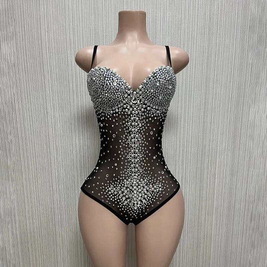 SMOOCHES GLAMMA GIRL SEE-THOUGH  RHINESTONE BODY SUITE