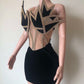 SEXY GOLD RHINESTONE NUDE MESH BLACK VELVET DRESS