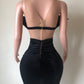SEXY GOLD RHINESTONE NUDE MESH BLACK VELVET DRESS