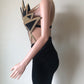SEXY GOLD RHINESTONE NUDE MESH BLACK VELVET DRESS