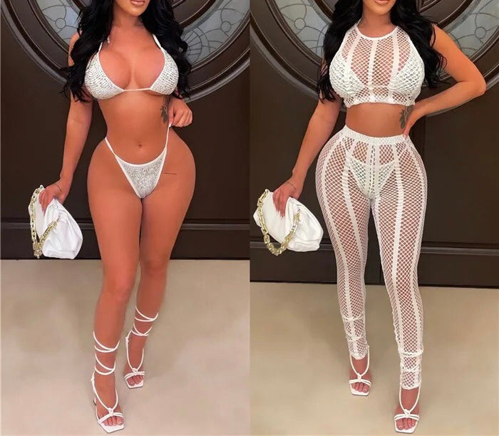 SEXY MESH BEACH SET FASHION BIKINI MESH PANTS SET