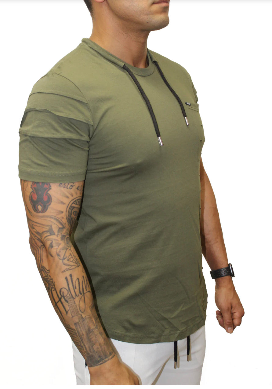 MEN'S SHORT SLEEVE DESTRESS T-SHIRT WITH DRAW STRING